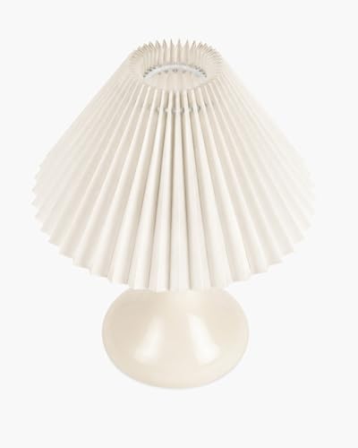 Image of Homesake Modern Small Ceramic Table Lamp, Classic Bedside Desk Lamp for Living Room Bedroom, Farmhouse Home Decor Nightstand Lamps Light with Fabric Pleated Shade, (White Pleated Shade)