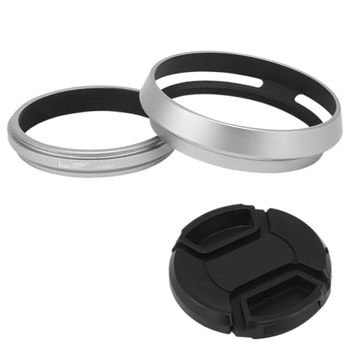 Haoge LH-X53W Pare-soleil 3 en 1 avec bague d'adaptation et capuchon à clipser pour appareil photo Fujifilm X100VI Fuji FinePix X70 X100 X100S X100T X100F X100V Argenté Remplace Fujifilm LH-X100