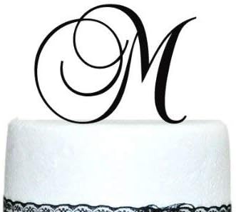 Monogram Inital Letter Acrylic Cake Topper Wedding A B C D E F G H I J K L M N O P Q R S T U V W X Y Z & (M, Black)