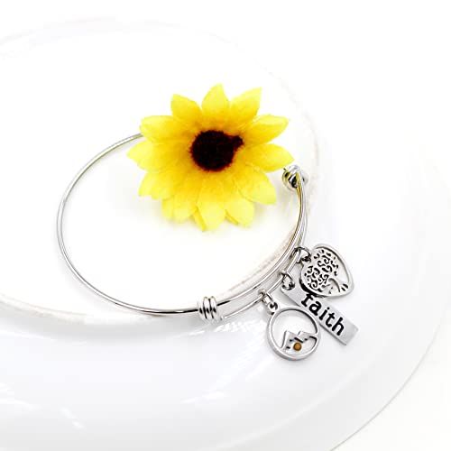 Image of Uloveido Stainless Steel Tree of Life Bangle Mustard Seed Pendant Faith Cuff Bracelet Gifts for Women Teen-Girls Y639