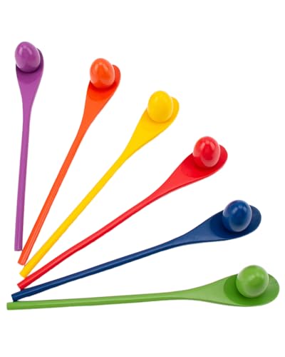 UZEXYO 12 Pcs Egg And Spoon Race Game Set 6 Wooden Spoons And 6 Eggs Colorful Egg And Spoon Race Kit For Kids And Adults Outdoor Relay Party Game For Birthdays School Sports Day