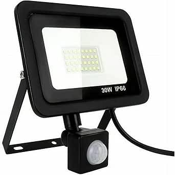 WCT 20W Outdoor LED Floodlight, Adjustable PIR Motion Detector, IP66 Waterproof Weatherproof, 6000K Cool White 1500LM, AC220V Europe, Aluminium, Ideal for Garden/Garage/Porch (Black)