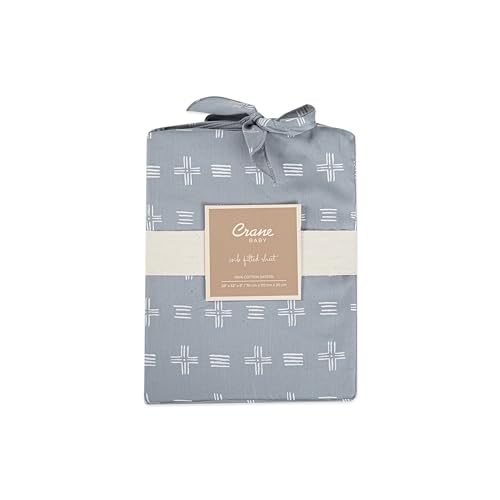 Image of Crane Baby Soft Cotton Crib Mattress Sheet, Fitted Sheet for Cribs and Toddler Beds, Blue River Dash, 28 inchw x 52 inchh x 9 inchd