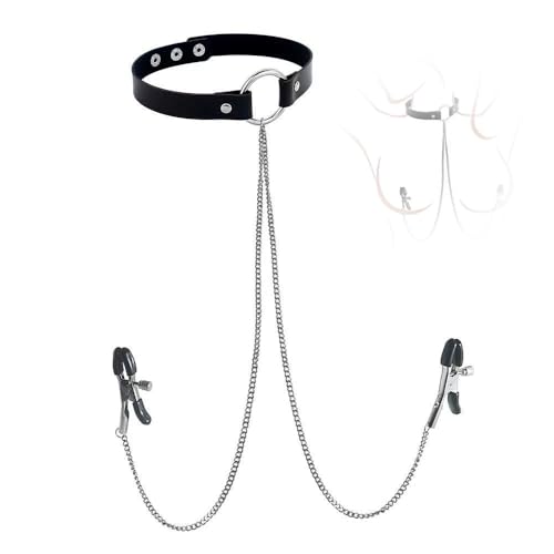 TAUOE Anneau de téton et chaîne de corps sexy et ajustable en similicuir PU, chaîne hypoallergénique et non perçante pour femme, ras-de-cou confortable -...