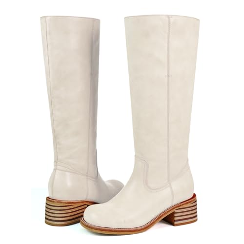 Image of UBWDU Women's Knee High Boots Chunky Block Heel Long Boots Square Toe Low Heel Boots for Women