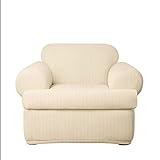SureFit Décor Stretch Pinstripe T-Cushion Chair Two Piece Slipcover, Form Fit, Polyester/Spandex, Machine Washable, Cream