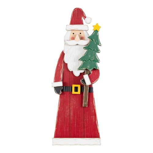 Image of Glitzhome 30 inchH Christmas Chunky Wood Santa Porch Sign,Standing Santa Porch Decor,Rustic Merry Christmas Welcome Sign for Holiday Party Outdoor Indoor Xmas Decorations