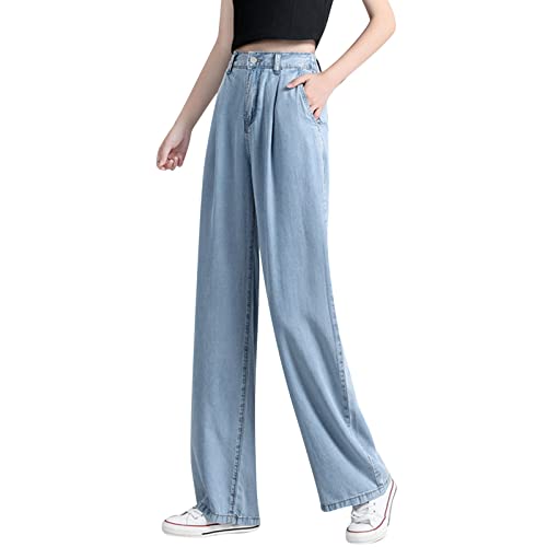 Damen-Denim-Hosen mit weitem Bein Damen-elastische hohe Taillen-dünne...