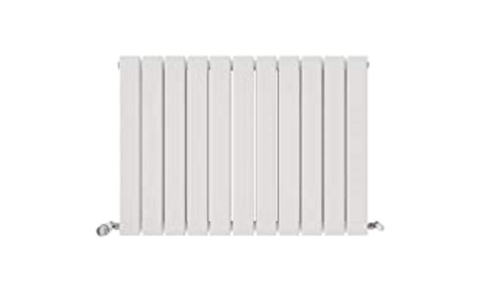 iBathUK Apex Wall Mounted Horizontal Double Slim Flat Panel Radiator, 11-Column Steel, Hydronic Central Heating, High Thermal Output, Modern Designer Radiator for Bathroom in Matt White, 600x836 mm