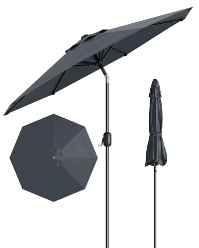 10FT Outdoor Patio Umbrella,Table Market Umbrella with Push Button Tilt and Crank, 8 Sturdy Ribs UV Protection Waterproof for Garden, Deck, Backyard, Pool (Grey)