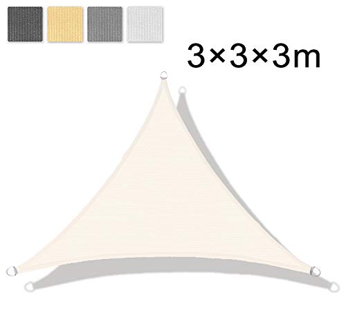 LOVE STORY Toldo Vela de Sombra(HDPE) Triangular 3×3×3m Crema Protección UV para Terraza Camping Jardín al Aire Libre
