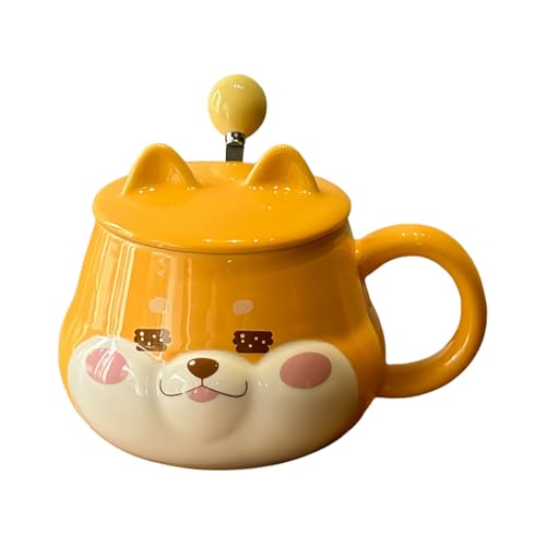 HUMOCHUSON Taza GrandeTaza De Cerámica Con Forma De Perro De Té De 420 Ml Con Tapa Y Cuchara, Taza De Café Con Leche Adecuada Para El Desayuno Y El Té De La Tarde.
