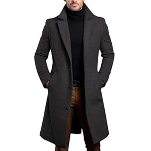 Oanviso Manteau en Laine pour Homme Long Manteau Vintage Veste en Laine Trench Coat Chaud Vêtements avec Boutons Pardessus Parka Mode Outerwear Blousons A Gris Foncé 3XL