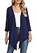 QUEZHU 2026 Basic Cropped V Neck Cardigan for Women Fashion Casual Open Front 3/4 Sleeve for Spring Summer,Navy Blue,XX-Large