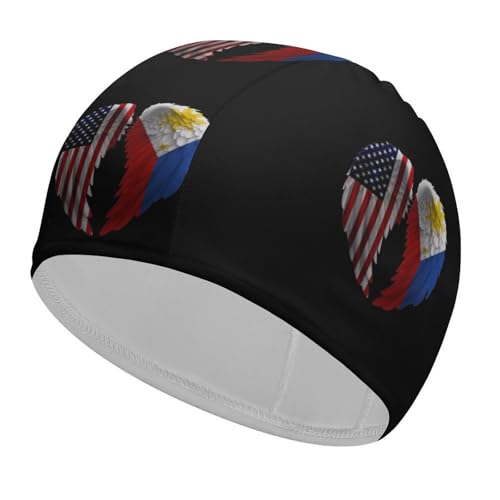 Gorro de baño con Bandera de Estados Unidos y Filipinas para Mujeres y Hombres, Impermeable, para Adultos, para Cabello Largo y Corto.