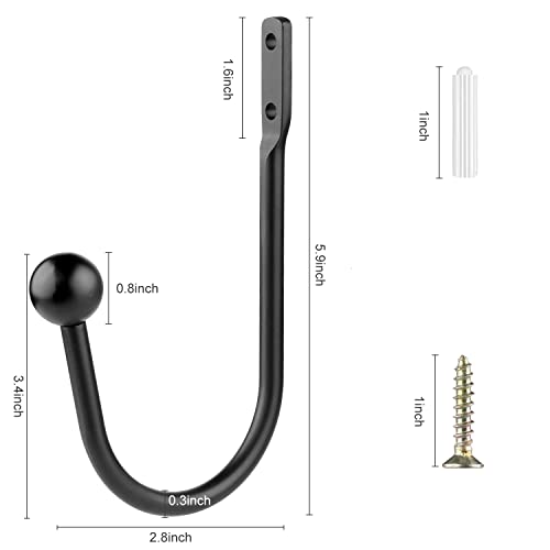 Curtain Holdbacks, 4 pcs Curtains Holder Wall Mounted Drapery Tiebacks Retro Window Hook for Home Decor, Matte Black