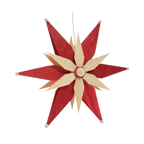 Étoile de pin rouge double lumineuse d'exception pour décoration de Noël haut de gamme 32cm