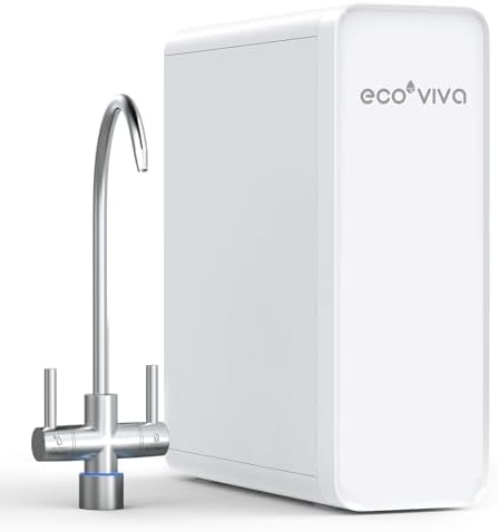 Ecoviva Umkehrosmoseanlage Untertisch, 6000 Liters Wasserfiltersystem, Reduziert TDS, 2.5:1 Rein zum Abfluss, LED-Panel mit Filter Monitor, Online-Installationsanleitung, Weiß