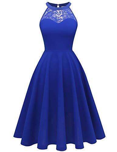 Bbonlinedress Vestido de noche elegante para bodas, invitados, vestido festivo, vestido de confirmación, vestido juvenil, vestido de dama de honor, vestido de cóctel, azul real., S