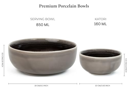 Image of Bodhi House Handcrafted Chip Resistant Porcelain Dinner Set, 20 Pieces Dish Set Serving for 6, Microwave and Dishwasher Safe, Bone-ash Free, Crockery Set for Dining and Gifting, Smoke Grey