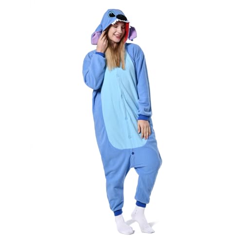 URRCFIO Pijama adulto de animal para Halloween, cosplay, fantasia de festa, Azul, P