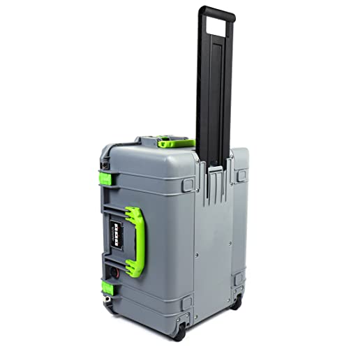 Silver & Lime Green Pelican 1607 Air case, Comes Empty and with Wheels.