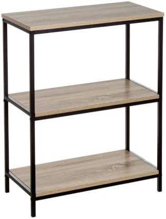 LOLAhome - Urban shelf with 3 shelves in black metal and natural ...