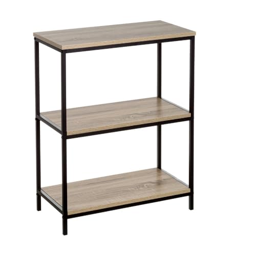 LOLAhome   Estantería Urban con 3 baldas de Metal Negro y Tablero Natural de 76x60x30 cm. Estructura de Acero y estantes de Madera laminada de 15 mm salón o el despacho