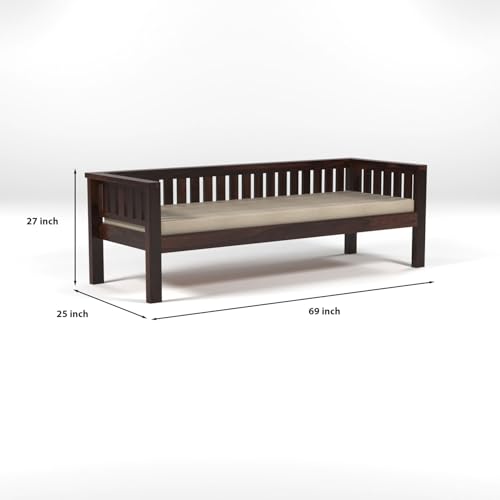 Image of Sheesham Wooden 3 Seater Sofa for Living Room | Rosewood 3 Seater Cushion Sofa Low Height | Solid Wood Sofa Set for Lounge (3 Seater,Walnut)