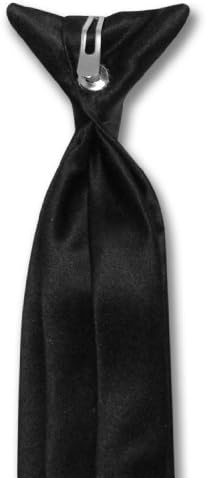 Vesuvio Napoli Boy's CLIP-ON NeckTie Solid BLACK Color Youth Neck Tie — 사진 3