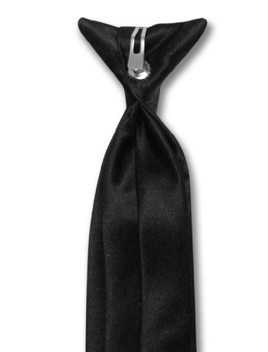 Vesuvio Napoli Boy's CLIP-ON NeckTie Solid BLACK Color Youth Neck Tie3