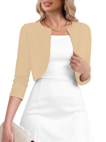 Image of Heymoments Women's 3 /4 Sleeve Casual Shrugs Lightweight Open Front Cropped Cardigan for Dresses