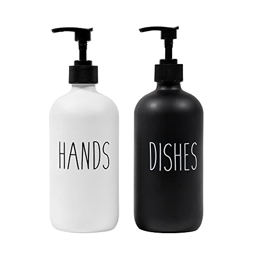 Funly mee Farmhouse Seifenspender-Set aus Glas, nachfüllbar, Seifenspender für Bad und Küche, Schwarz/Weiß, 2 Stück Cover