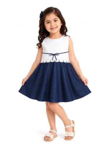 Image of Dresses for Kids Girls, Stylish Knee Length Once Piece Denim Frocks for Girls, Casual Dress for Summer & Special Occasion