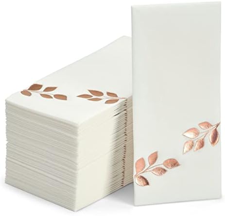 By Madee Fancy Disposable Napkins - 50 Pack - Rose Gold & Copper | Perfect Paper Guest Bathroom Hand Towels | Luxury Soft Linen Like, Decorative Party Napkins | Perfect for Holiday Dinner