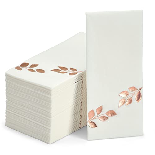 By Madee Fancy Disposable Napkins - 50 Pack - Rose Gold & Copper | Perfect Paper Guest Bathroom Hand Towels | Luxury Soft Linen Like, Decorative Party Napkins | Perfect For Holiday Dinner #TOP15