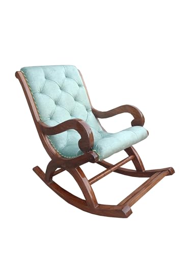 Image of Solid Sheesham Wood Rocking Chair for Living Room | Ergonomic Resting Chair for Relaxing and Pregnant Women (Sky-Blue)