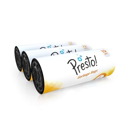 Amazon Brand - Presto! Garbage Bags | Large | 24 x 32 inches| 45 Count| 15 Bags X 3 Packs | Black