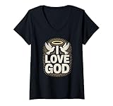 Photo Gallery donna messaggio motivazionale "i love god dove halo" maglietta con collo a v Photo Gallery donna messaggio motivazionale "i love god dove halo" maglietta con collo a v