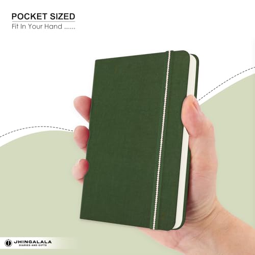 Image of Jhingalala Diaries - Fabric Cover Hardbound Pocket Journal Notebook I Fabric Series Journal Diary For Girls and Women I Pocket Diary With Elastic Closure I Size A6 I 192 Ruled Pages (Olive Green)