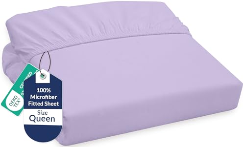 Image of Royale Linens Fitted Sheet Queen - Ultra Soft 1800 Brushed Microfiber - Hotel Luxury Bottom Sheets - Wrinkle Free & Fade Resistant - Deep Pocket Fitted Sheet Only (Queen, Lavender)