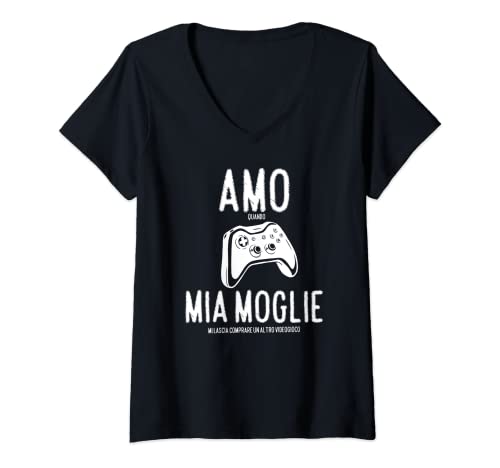 Femme Jeux vidéo amusants Joueur Marito Amo Mia Moglia T-Shirt avec Col en V