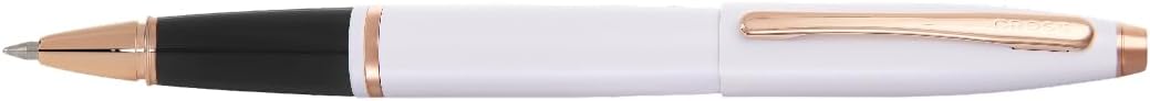 Cross Calais White Lacquer with Rose Gold Appointments Rollerball Pen - High-End Pen for Everyday Use - Professional Desk Essential - Smooth Writing - Durable Construction - Black Ink