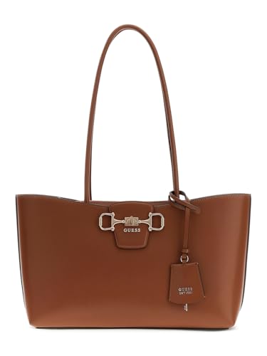 GUESS sac à épaule sac shopper Janie Logo Girlfriend Carryall Cognac brun