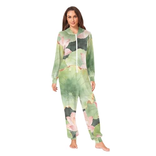 Yuiboo Blush and Green RipplesAdult Unisex One Piecing Pajamas for Women Man Cosplay Suit with Hood