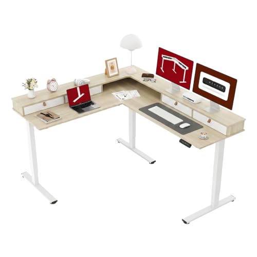 Image of SANODESK 71x63 Electric L-Shaped Corner Standing Desk with 4 Drawers