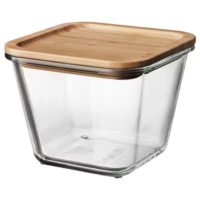 365+ Food Container with lid, Square Glass/bamboo1.2 l + Free finchley Refill Pen (2)