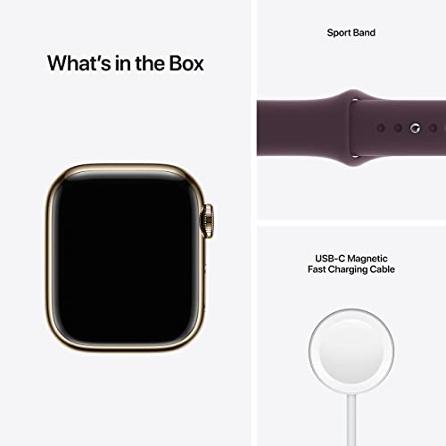 31b2DoQ36GL Apple Watch Series 7 GPS + Cellular, 41mm Gold Stainless Steel Case with Dark Cherry Sport Band - Regular (Renewed) - Image 6