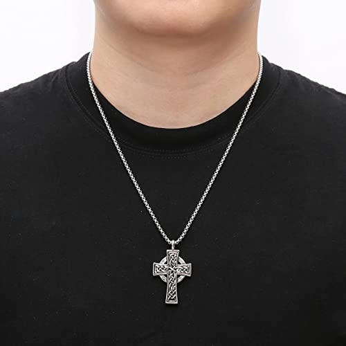 HZMAN Stainless Steel Celtic Cross Necklace for Men Women Vintage Viking Irish Knot Amulet Pendant Jewelry Gift2