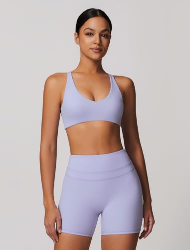 Image of ABOCIW Womens V Neck Twist Back Sports Bra Padded Low Impact Fitness Yoga Bra Workout Crop Top
